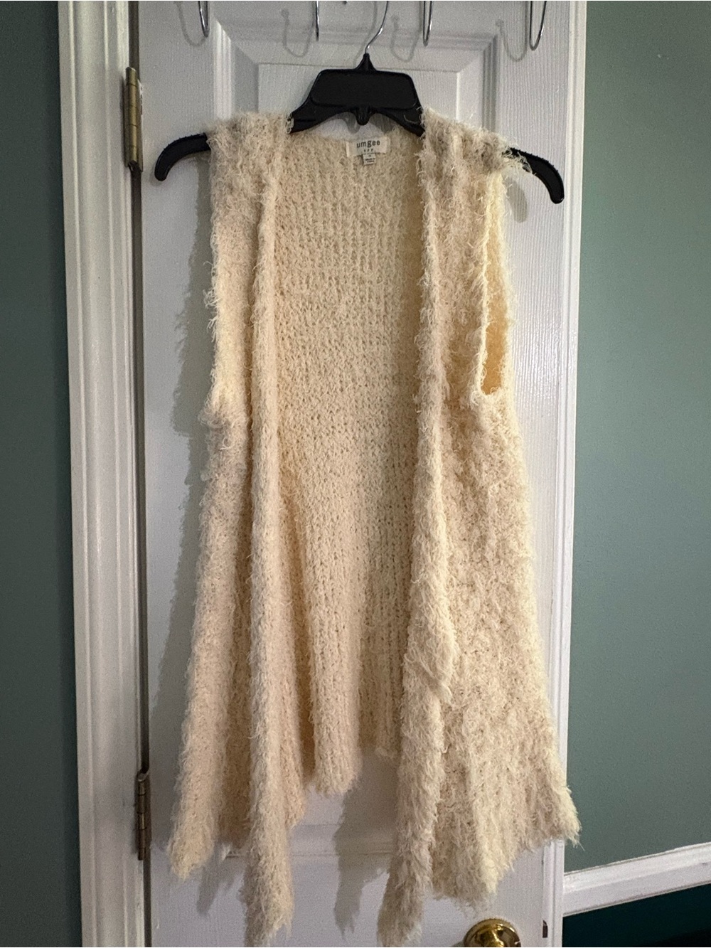 Umgee Cream Fuzzy Open-Front Sweater Vest